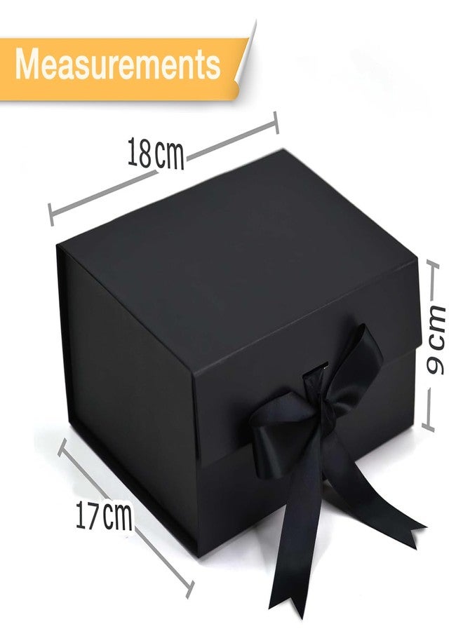 Aakriti Black Foldable Rakhi Gift Box Empty Gift Box with Satin Ribbon, Multipurpose Hamper Box Holds upto 5 kg Reuse Gift Boxes Box for Gift Packing (Small 18 x 17 x 9 cm, Black Matte Finish 1Pcs) - Image 2